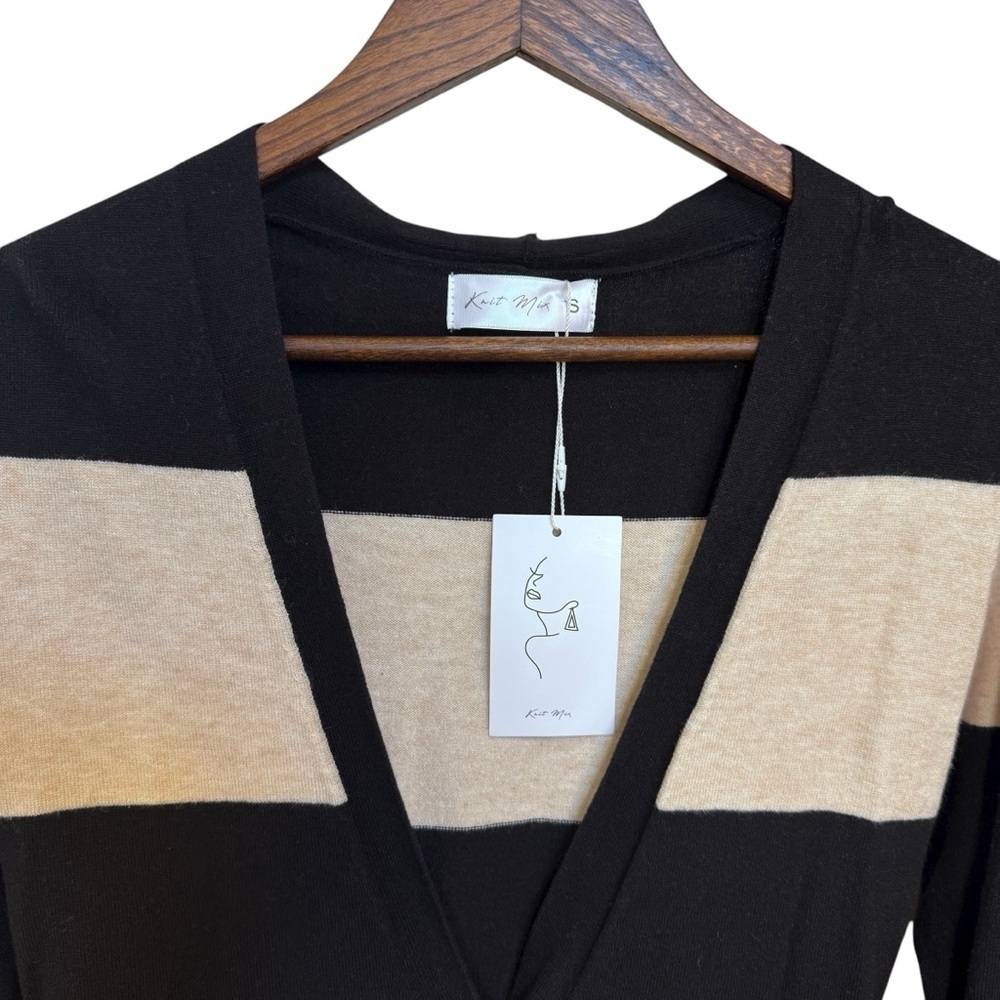 NWT Striped Black and Tan Long Cardigan Dress - Picture 12 of 14